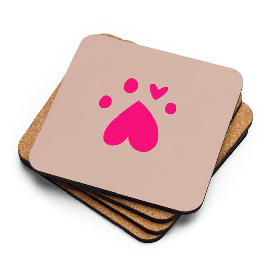 Paw Logo - Tan & Pink - Coaster