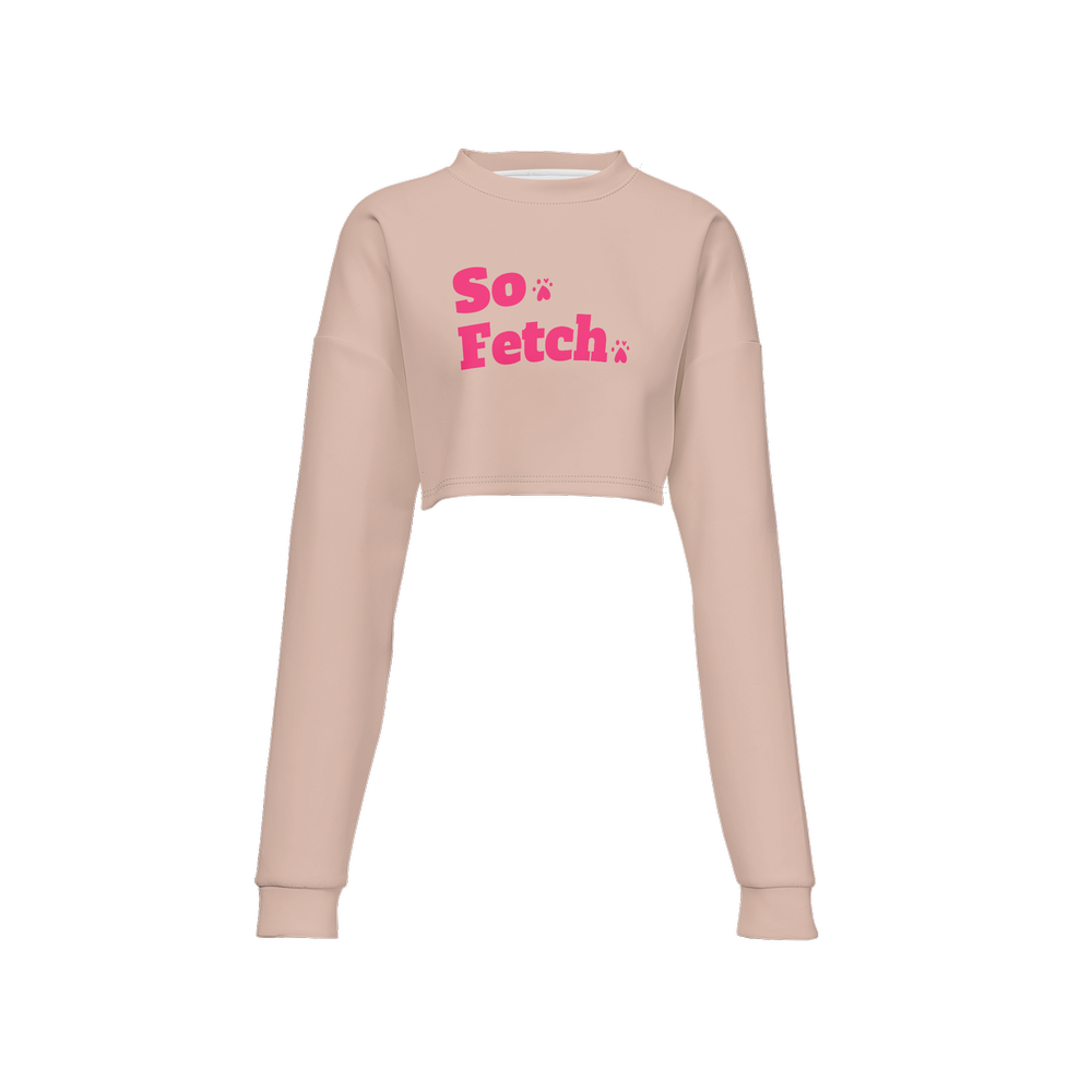 So Fetch - Tan & Pink - Cropped Crewneck Sweatshirt