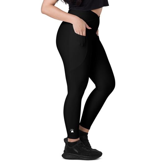 Paw Logo - Black & White - High-waisted Crossover Leggings with Pockets (2XS-6XL)